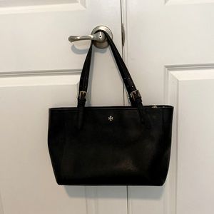 TORY BURCH Leather York Buckle Tote (Black)